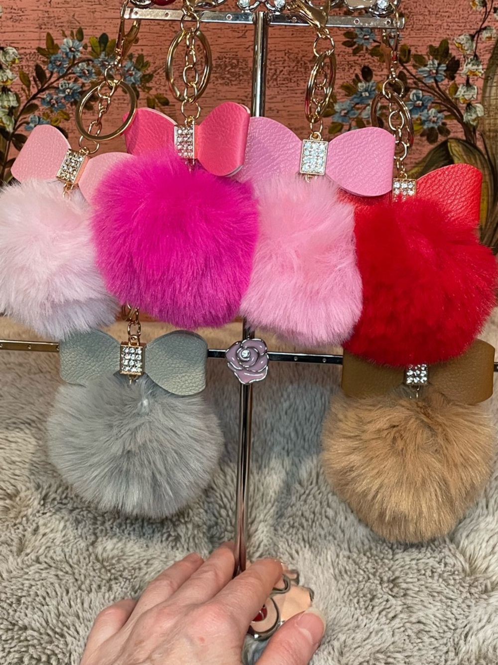 Pom Pom Bow Keychain Charm - Choose your Color! - Picture 2 of 4